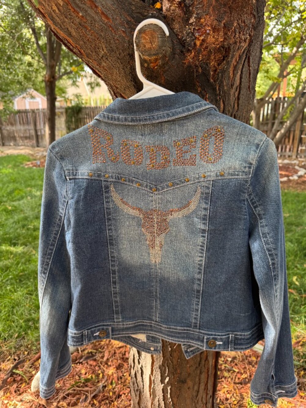 Rodeo Rhinestone Longhorn Denim Jacket Western Bling Trucker